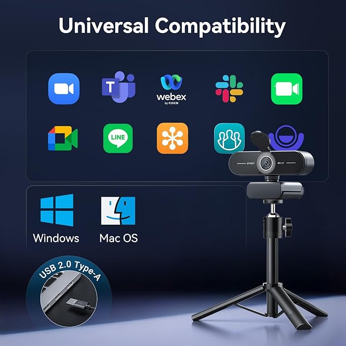 EMEET C60E 4K Webcam with Tripod, Streaming Camera with PDAF Autofocus