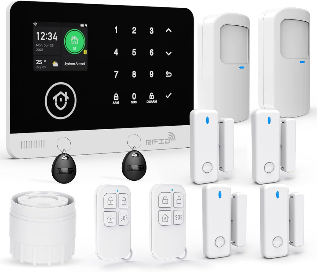 Home Security System, 4G/WiFi GSM SMS Wireless Home Alarm System (12 Pieces)