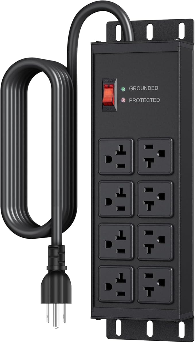 JUNNUJ Heavy Duty 20 Amp Surge Protector 4800J, Garage Metal 8 Outlets 12 Gauge