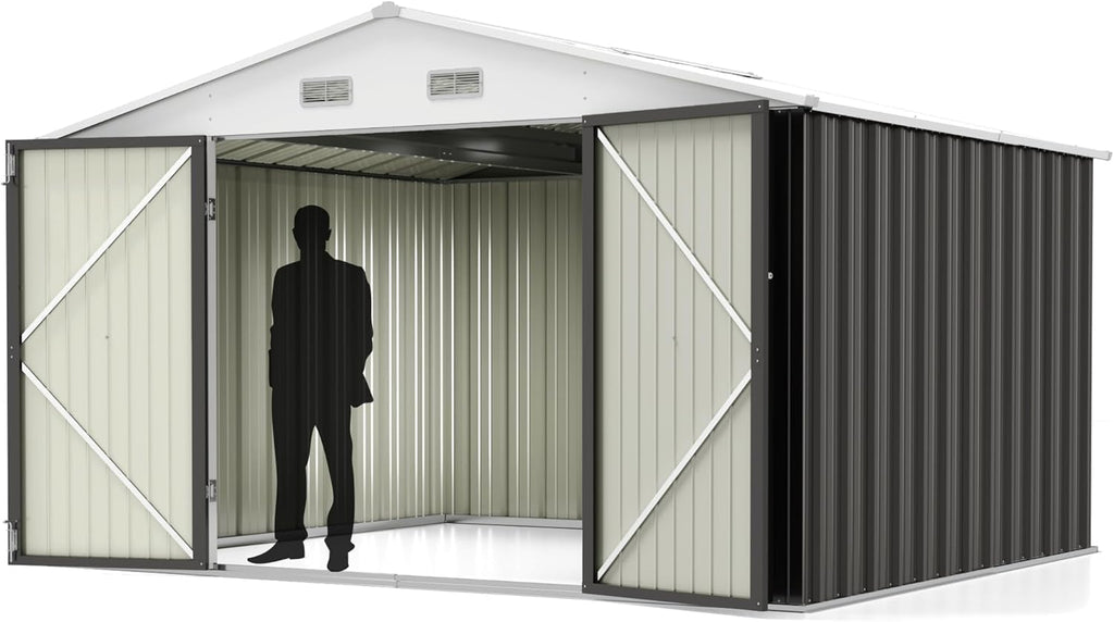 Greesum 10x8FT Outdoor Storage Shed Utility Tool Shed Gray