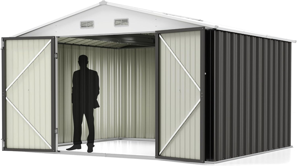 Greesum 10x8FT Outdoor Storage Shed Utility Tool Shed Gray