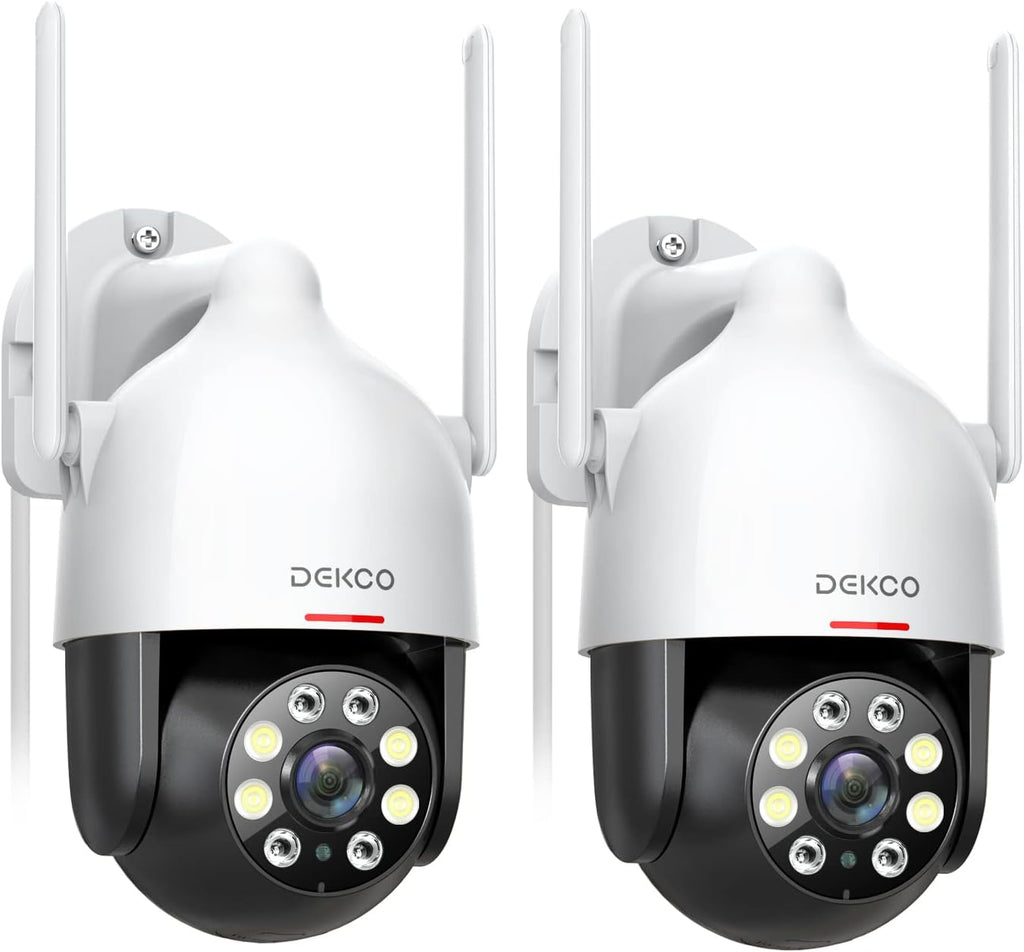 DEKCO 2K Outdoor WiFi Security Camera, Plug-in Pan-Tilt Dome, 2-Cam-Kit