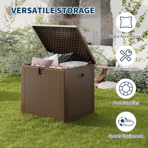 80 GAL Outdoor Deck Storage Box Lockable Waterproof UV Resistant - Brown