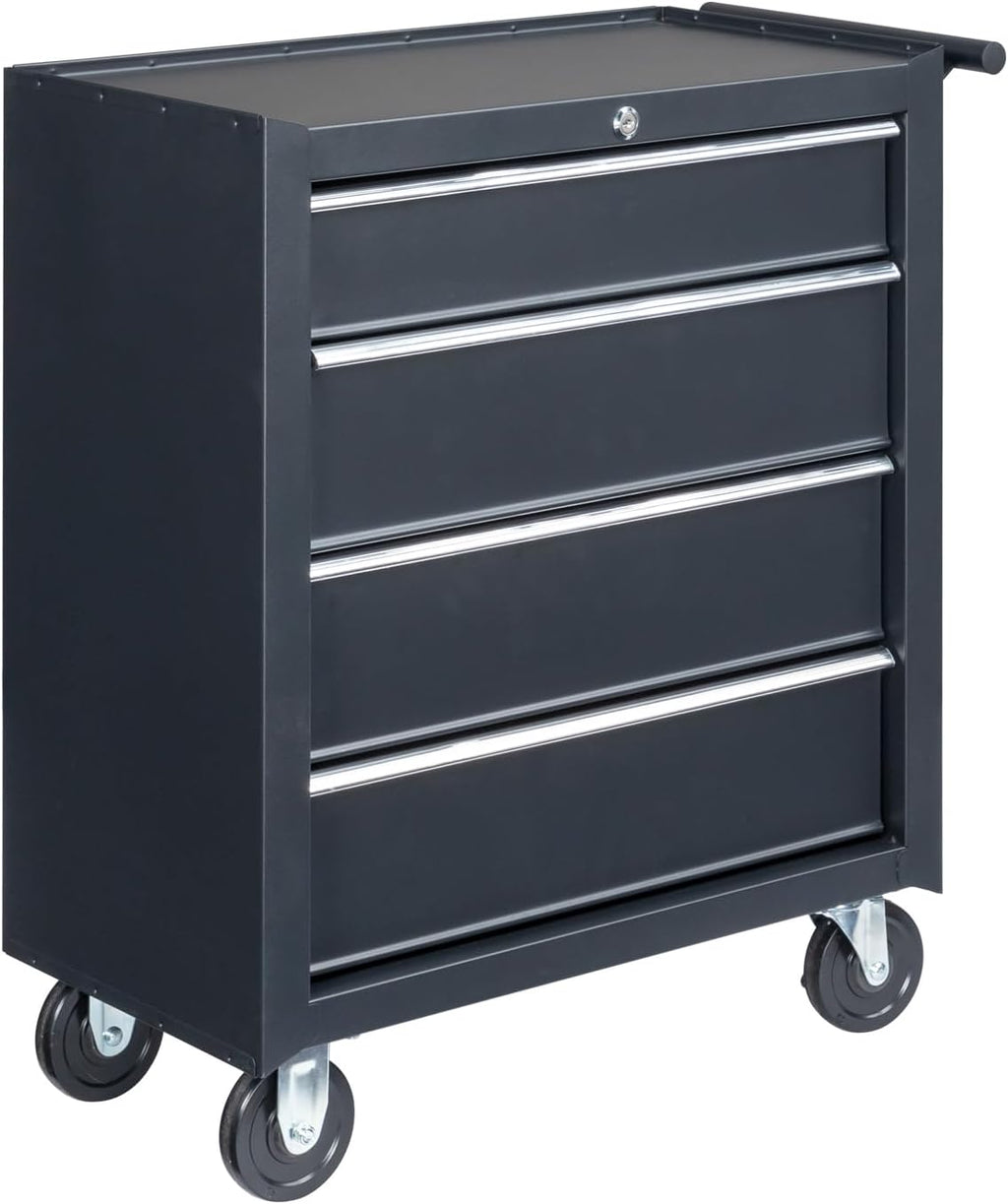 Winado 4 Drawer Rolling Tool Cabinet, Lockable Steel Tool Chest, Black