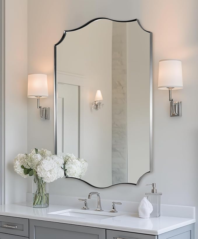 ANDY STAR Brushed Nickel Bathroom Mirror, 28x36 Inch Asymmetrical Wall Mirror