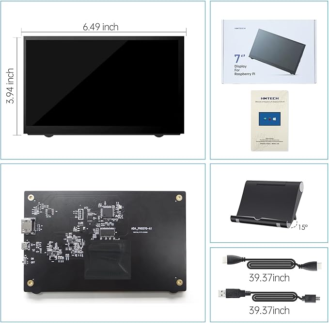 HMTECH 7 Inch Raspberry Pi Screen 800x480 HDMI Portable Monitor IPS LCD Screen