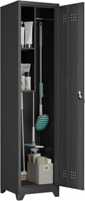 Utility Closet for Cleaning Supplies, Black Metal Storage Cabinet