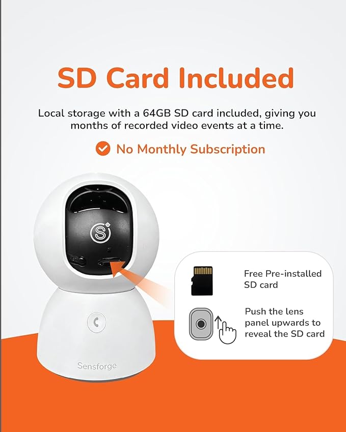 Sensforge 2.5K White Indoor Pan-Tilt Dome Security Camera, AI Human & Pet (2-Pack)