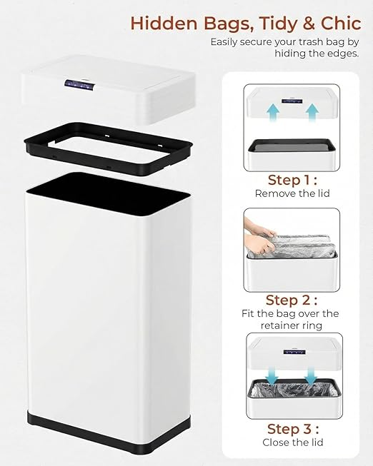 TLSUNNY 13.2 Gallon Motion Sensor Trash Can, Touchless Automatic Garbage Can