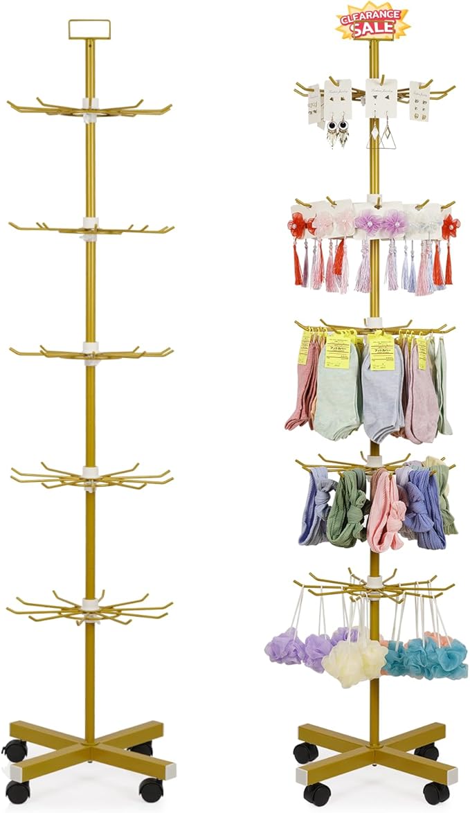 Exttlliy Retail Display Stand 5 Tier Metal Spinning Display Rack