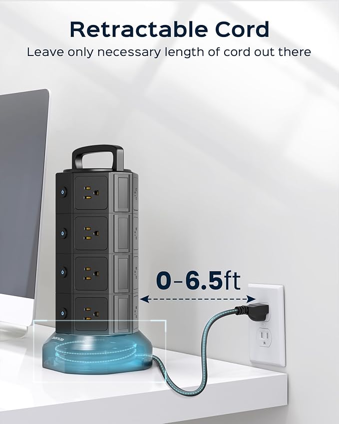 Power Strip Tower Surge Protector, JACKYLED 16 Outlets 6 USB Charging Station