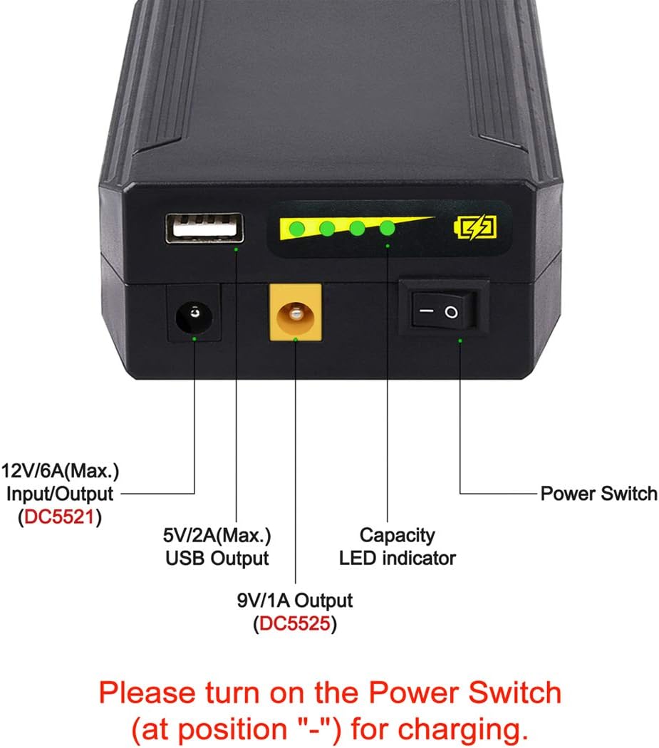 talentcell portable power bank, 99.9wh multi voltage 12v/9v shown in use