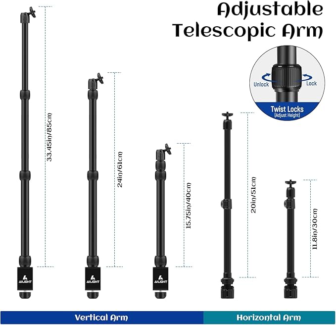 Ailight Overhead Camera Mount Desk Stand, 15.75"-33.45" Webcam Mount