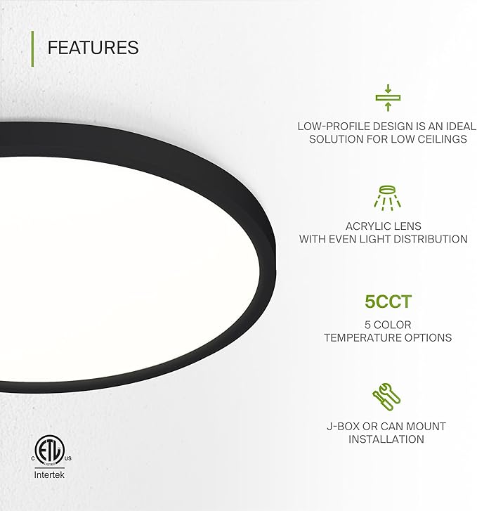 ASD LED 12" Round Flush Mount Ceiling Light Fixture, Low Profile Surface (12 Pack)