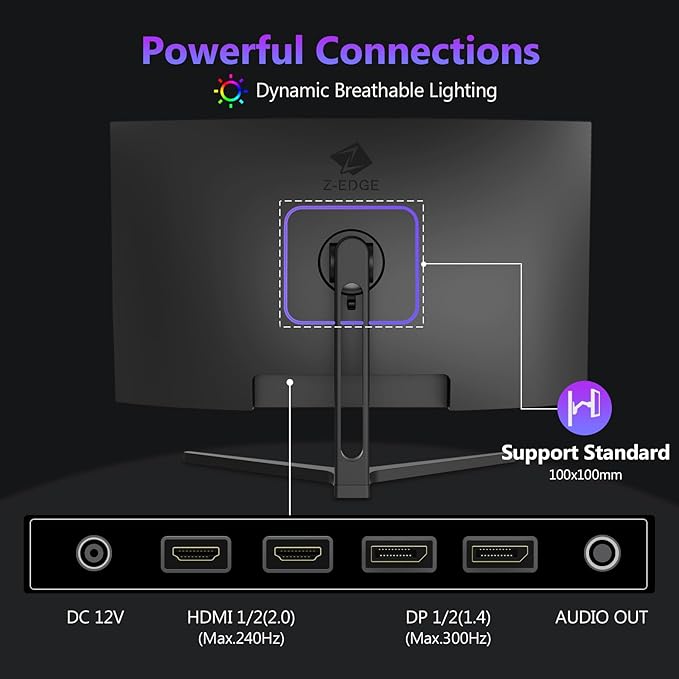 Z-Edge 27 inch Curved Gaming Monitor, FHD 1080P 300Hz 240Hz PC Monitor