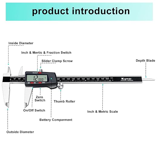 Kynup Digital Caliper, 8 Inch Micrometer Caliper Tool, Vernier Caliper