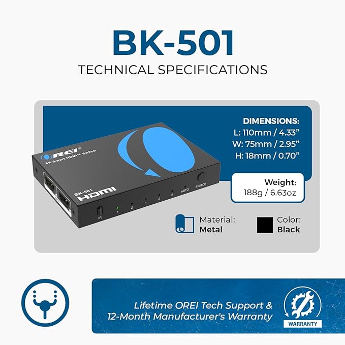 OREI 8K HDMI Switch 5 in 1 Out – HDMI Switch
