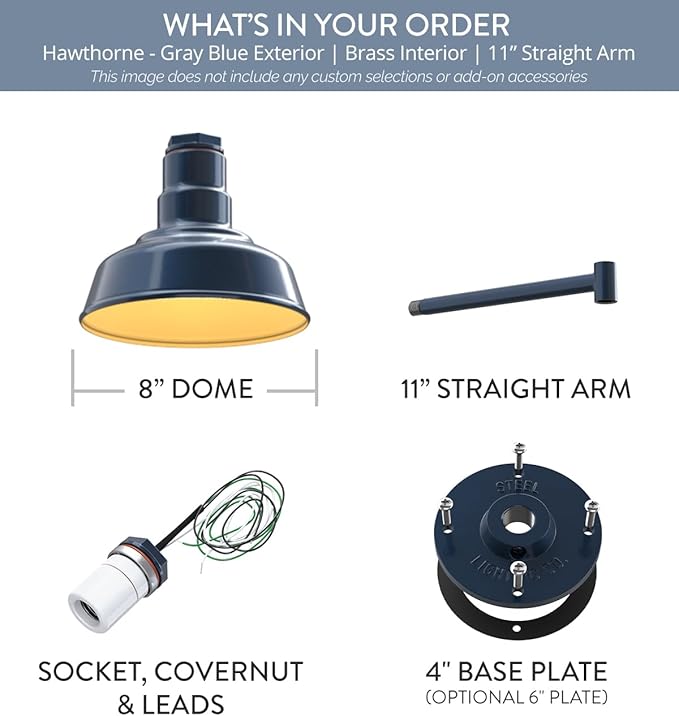 Steel Lighting Co. Hawthorne Barn Light | Outdoor Wall Mounted | 8 inch Dome |