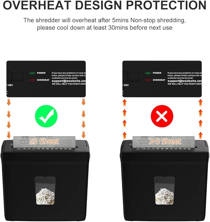 Woolsche Paper Shredder for Home, 5 Sheet Desktop Cross Cut