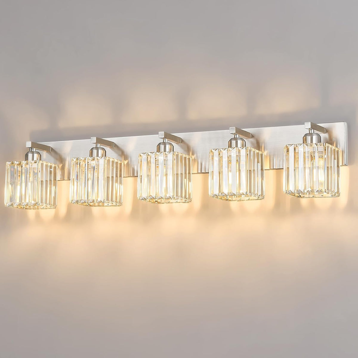 FDPBY Modern Vanity Light 5-Lights Brushed Nickel Vanity Light Crystal Bathroom