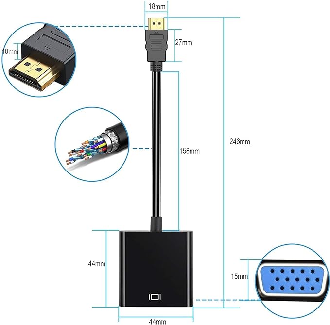 HDMI to VGA Adapter 10 Pack, Compatible