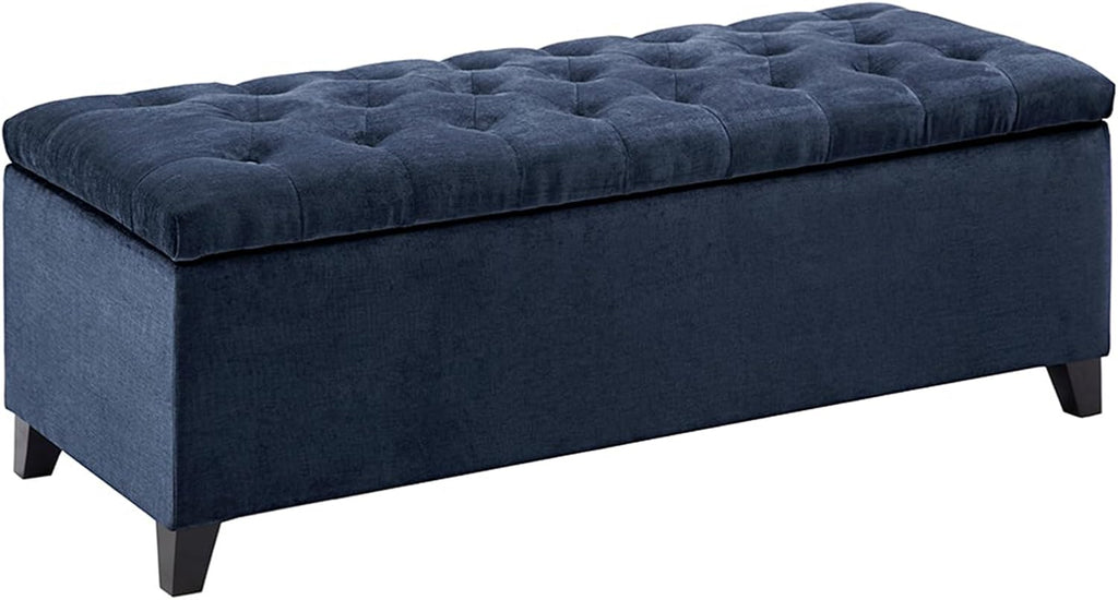 Madison Park 49" Upholstered Storage Bench, Button Tufted End of Bed Bench with Storage, Dual Spring Soft-Close Lid, Bedroom Bench for Queen King Bed, Entryway Living Room, Navy