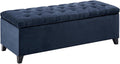 Madison Park 49" Upholstered Storage Bench, Button Tufted End of Bed Bench with Storage, Dual Spring Soft-Close Lid, Bedroom Bench for Queen King Bed, Entryway Living Room, Navy