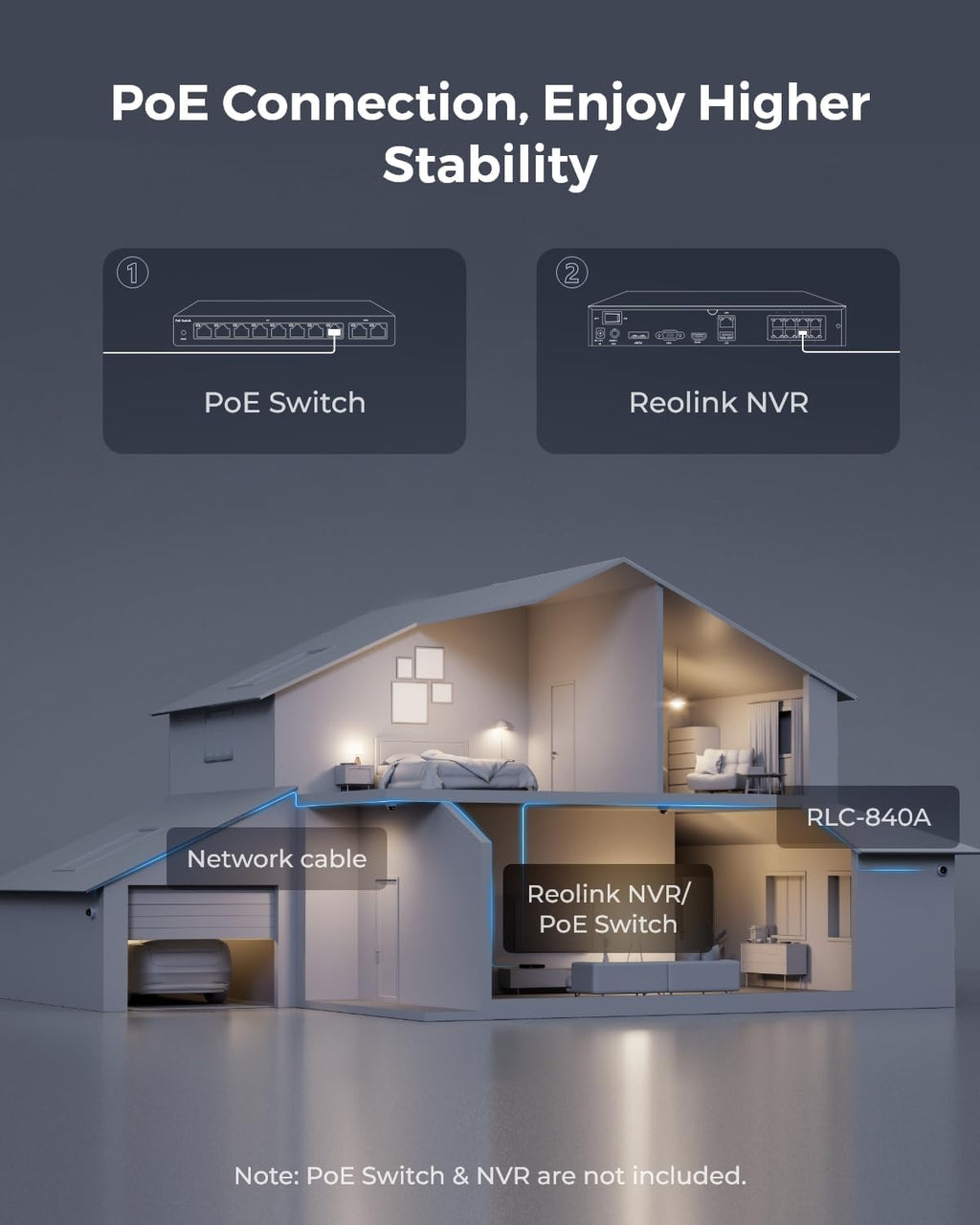 reolink 4k poe security camera rlc-840a, color night on a desk or shelf