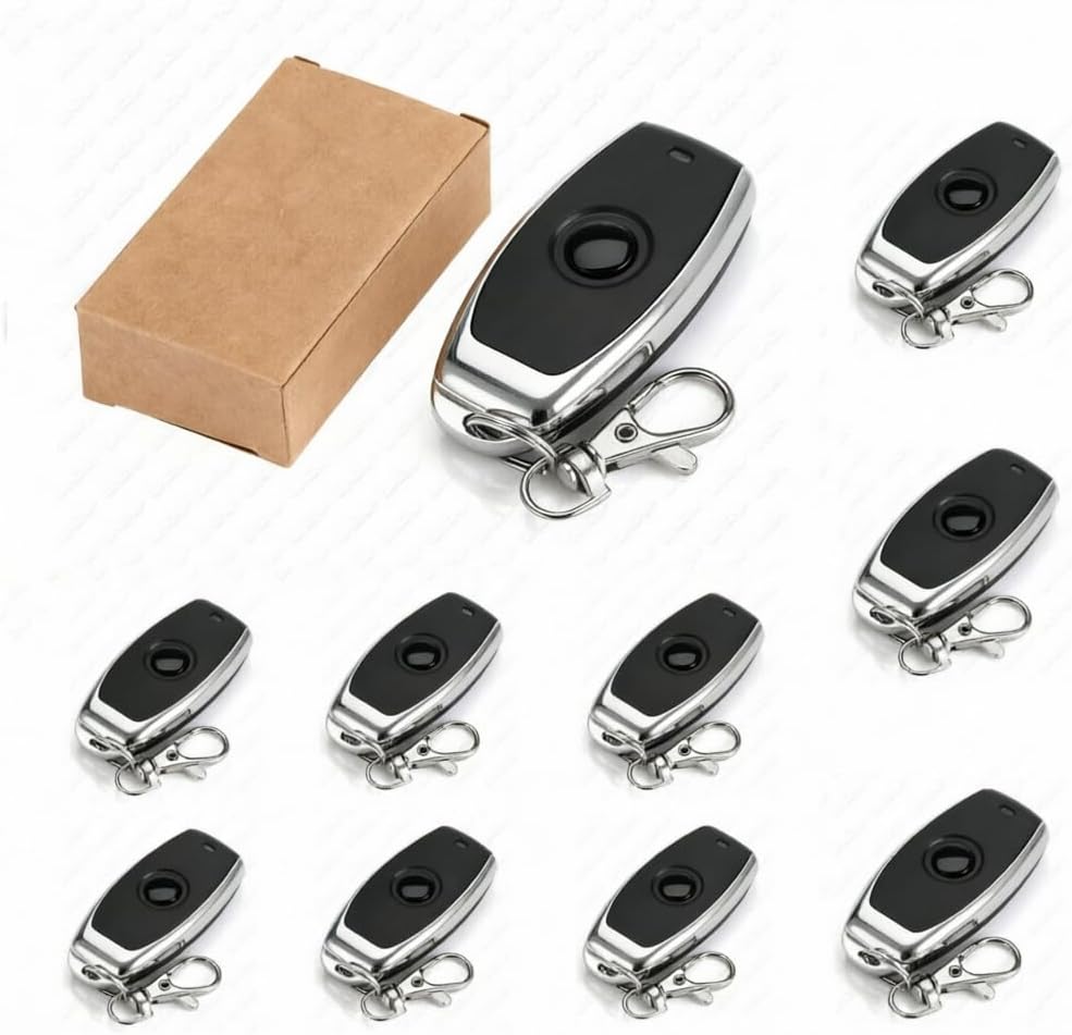 QIACHIP Black 1-Button 433MHz Remote Transmitter 10-Pack - Fixed Code, Momentary/Toggle Mode, for QIACHIP Receivers, Non-Clonable (Receiver Not Included)