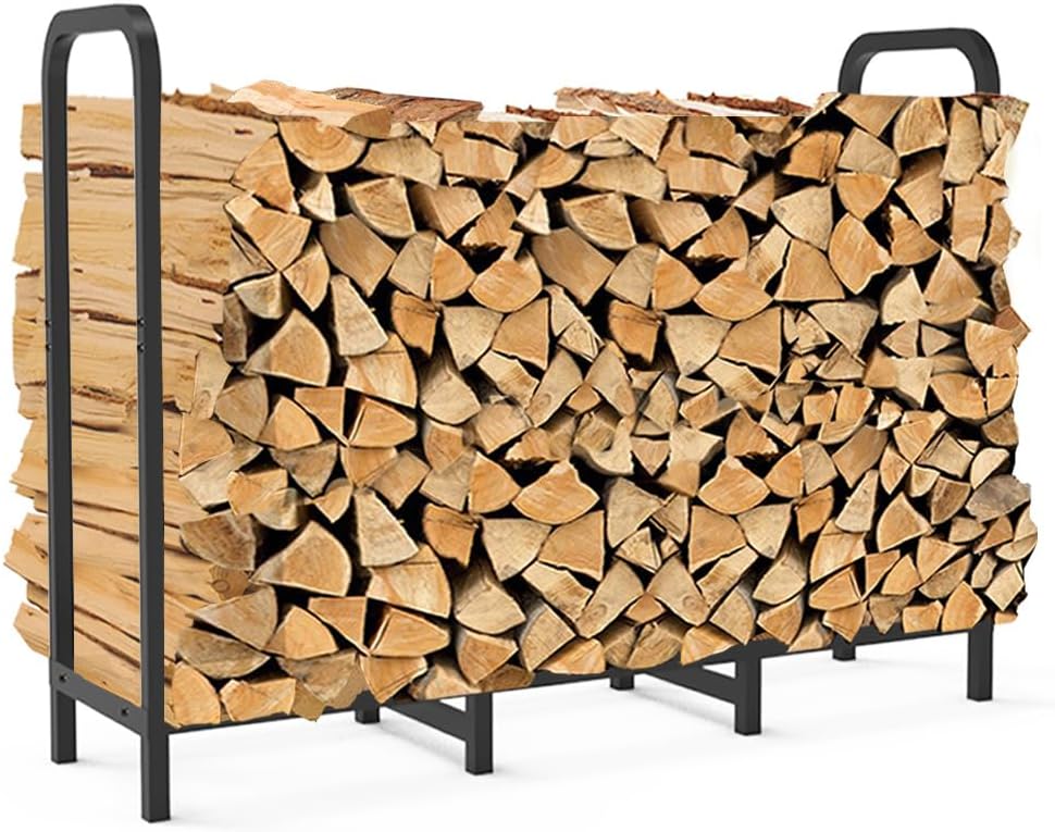 4ft Firewood Rack Holder, Adjustable Heavy Duty Fire Log Stacker Stand for Fireplace, Outdoor Indoor Metal Wood Pile Storage Organizer, Patio Logs Stand tool, Black