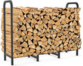 4ft Firewood Rack Holder, Adjustable Heavy Duty Fire Log Stacker Stand for Fireplace, Outdoor Indoor Metal Wood Pile Storage Organizer, Patio Logs Stand tool, Black