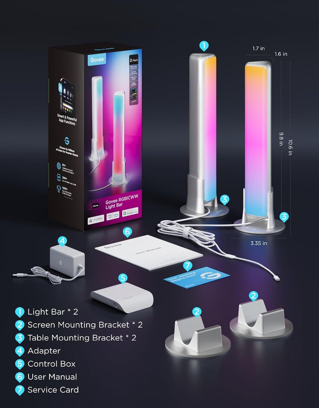 Govee Smart Light Bar, RGBICWW TV Lights for Living Room, Gaming, Silver | Compatible with SmartThings, Matter, Alexa, LED Light Bar with Scene and Music Modes for Living Room, Gaming, PC, App Control