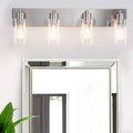 4-Light Brushed Nickel Bathroom Vanity Lights, Clear Glass | Brushed Nickel Metal Frame,Up/Down Wall Mount,cylinder Glass Shade,Kitchen Hallway Bedroom Indoor Use,Easy Install,E26 Base