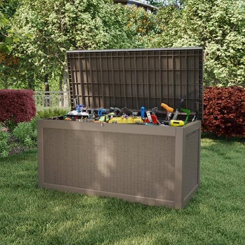 310 Gallon Lockable Outdoor Storage Box – Waterproof Resin Deck Box for Patio Furniture, Garden Tools, Pool Accessories (Gray)