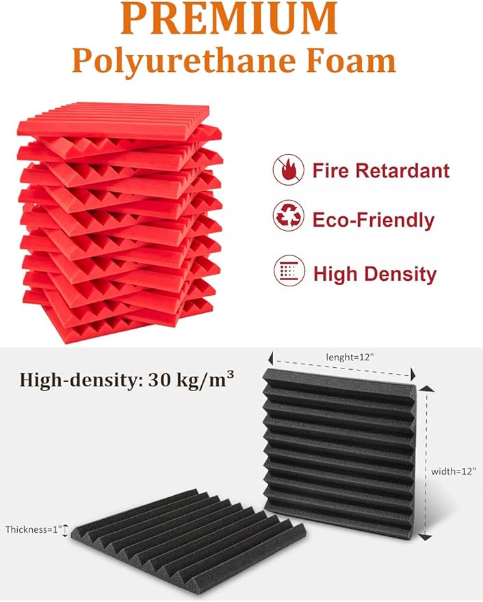 Acoustic Foams Panels 48 Pack 1" x 12"x 12" Sound Proof Foam Panels
