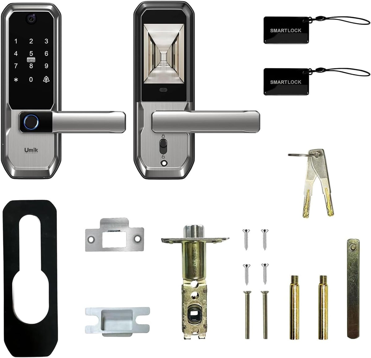 umiksmart wifi smart door lock with camera, fingerprint, package contents