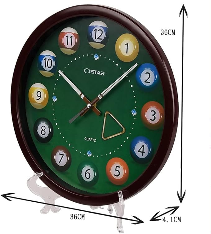 OSTAR Big Large Billiard Pool Ball Wall Clock, Battery Operated, Cue Hand