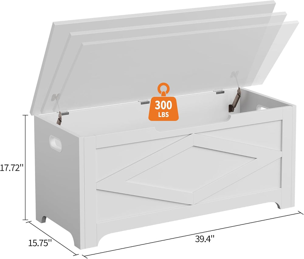 GarveeHome 39.4 in Storage Chest, Wooden Storage Bench with Safety Hinges, Ea...