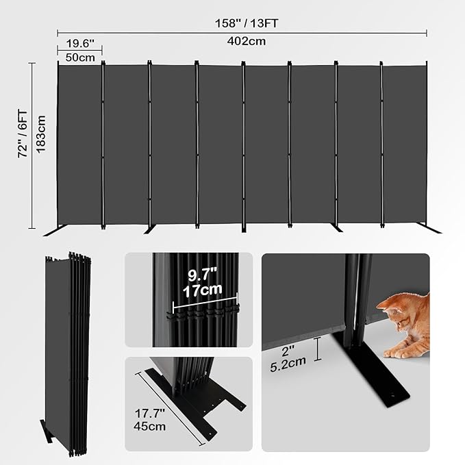 MAYOLIAH 8 Panel Room Divider 6ft Tall Freestanding Privacy Screen 160'' W