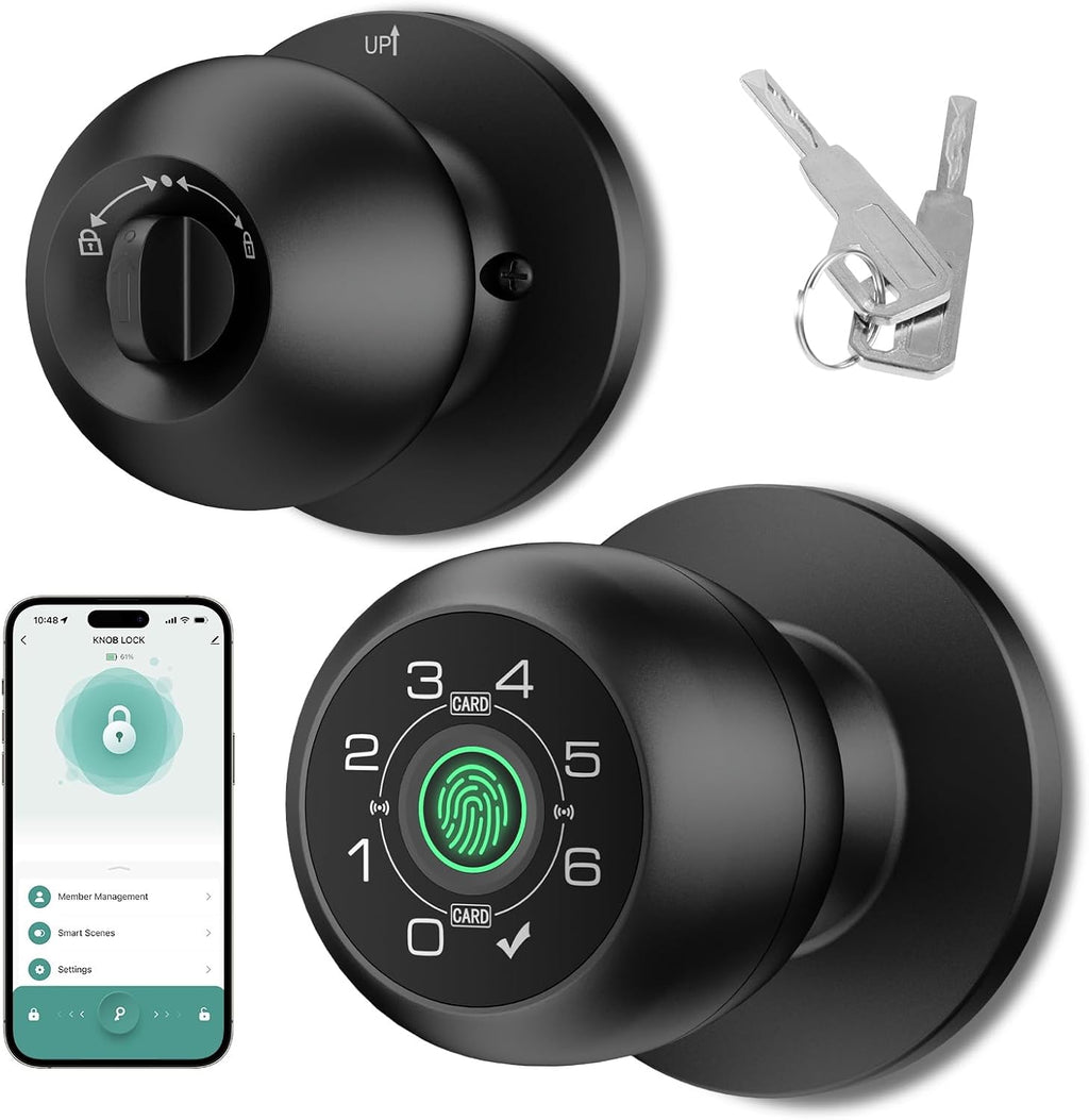 HEI LIANG Fingerprint Door Lock with Keypad,Smart Door Knob.Matte Black