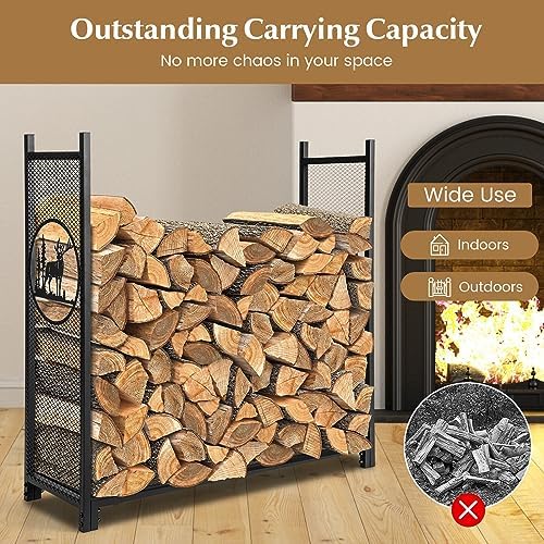 IRONMAX 4ft Firewood Rack with Mesh Sides & Bottom, Indoor & Outdoor Use