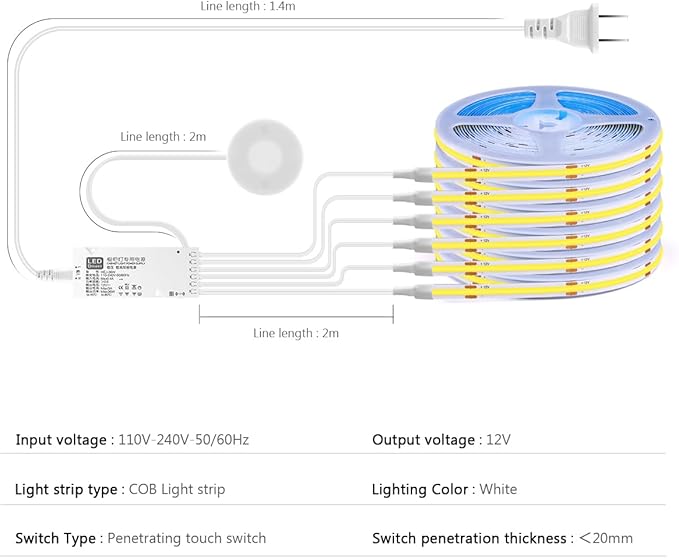 12V COB LED Strip Lights Kit, 3.3Ft 6-in-1 Self-Adhesive LED Under Cabinet