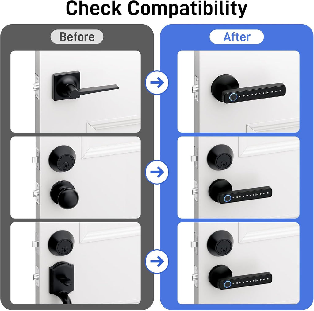 Smart Fingerprint Door Lock with Keypad, Keyless Entry Door Knob with Handle, Biometric Door Lock for Bedroom/Front Door/Apartment, APP Remote Control Black