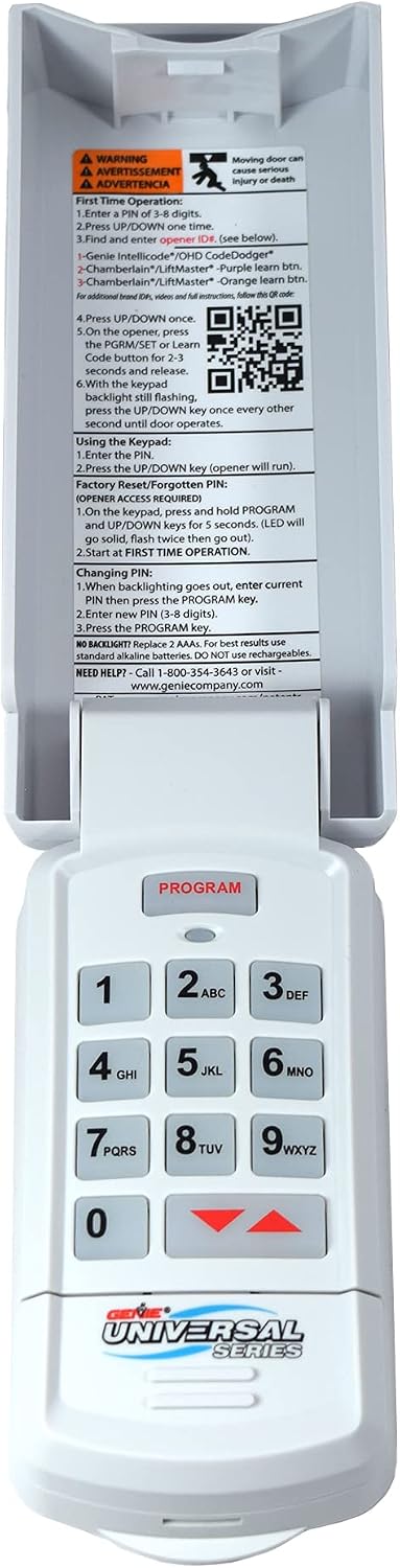 genie 3-button garage door opener remotes (2 pack) showing dimensions