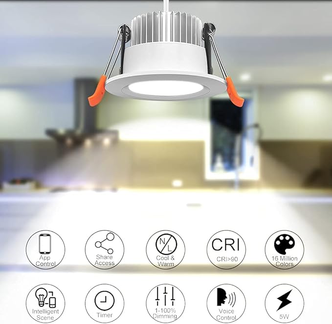 LightingWill 2 Inch Recessed Lighting, Smart WiFi LED Downlight, 5W LED Ceiling (4 Pack)