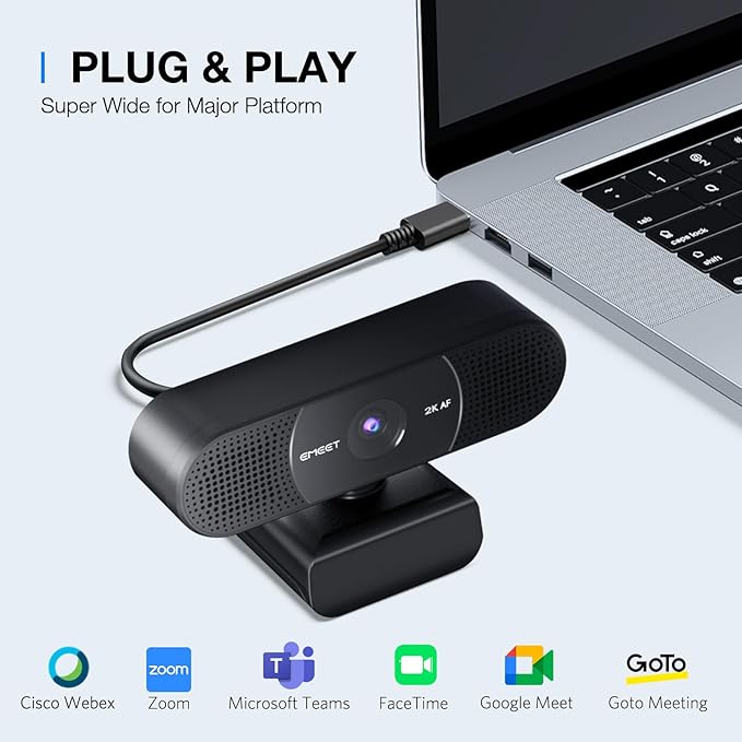 EMEET C960 2K Webcam with Microphone, 2K QHD, 2 Noise-Reduction Mics, TOF