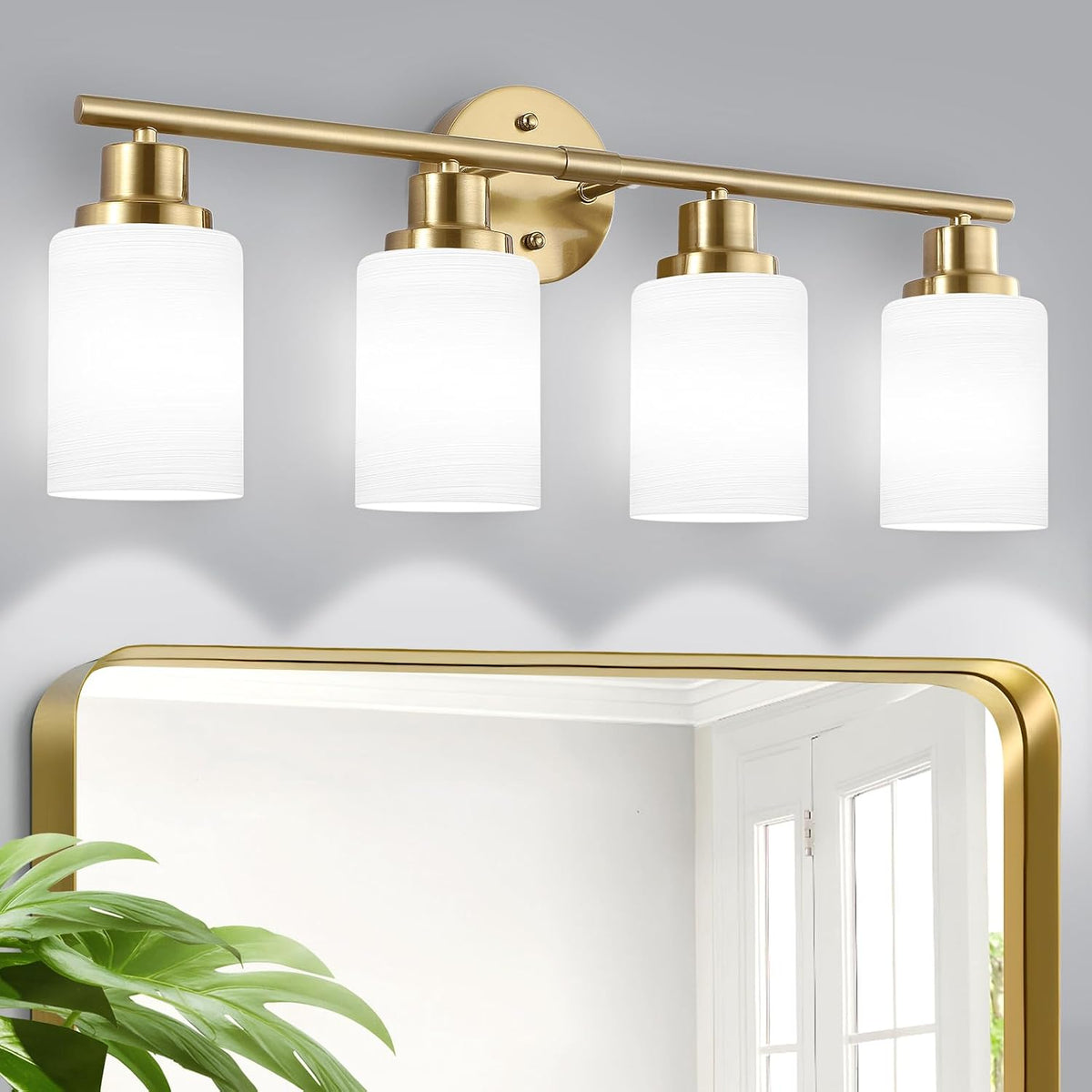 Guliaofo 4-Light Vanity Lights, Brushed Gold Bathroom Light Fixture