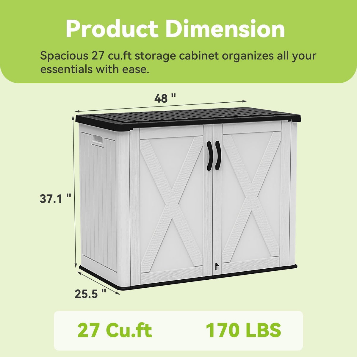 devoko 26 cu ft resin outdoor storage cabinet, side view