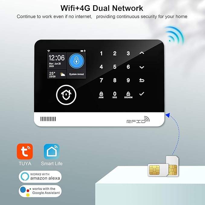 Home Security System, 4G/WiFi GSM SMS Wireless Home Alarm System (12 Pieces)
