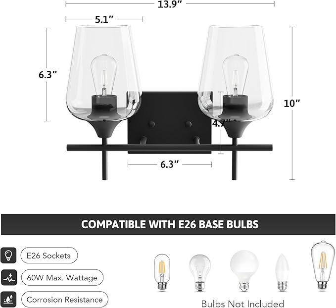 VONLUCE Bathroom Vanity Light, 2 Light Bathroom Light Fixture Over Mirror